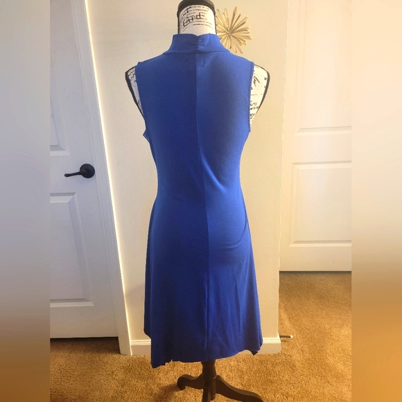 Venus ~ Royal Blue Dress w/Gold Neck Accent - Picture 2 of 4